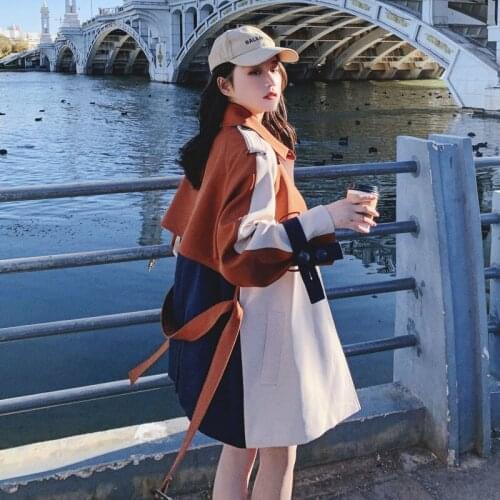 2021 Spring and Autumn Womens New Patchwork Loose Showing Thin Trench Coat Female Korean Students Fashion Coat