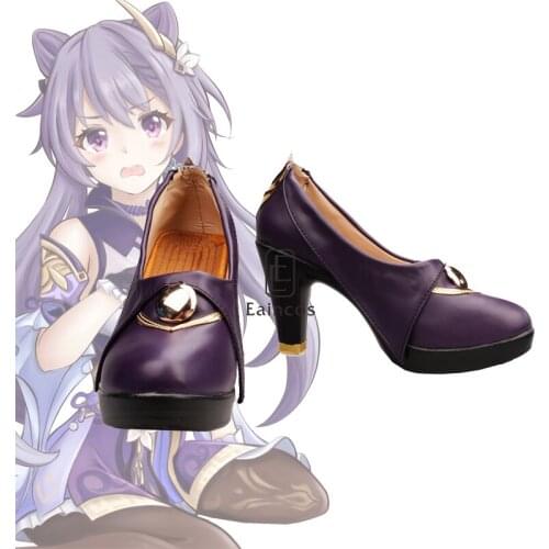 Game Genshin Impact Keqing Cosplay Shoes Purple High-Heeled Shoes For Women Halloween Custom Size