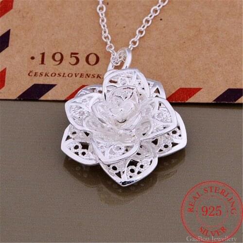 925 Sterling Silver Necklace Pendant Zircon Girl Charm Link Chain Choker Fashion Fine Vintage Lucky Flower Jewelry Gift