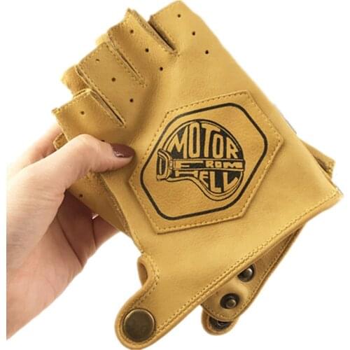 Spring Summer Half-finger Retro Gloves Motorbike Cowhide Vintage Gloves Driving Mens/Women Racing Bike Knight Leather Motorcycle