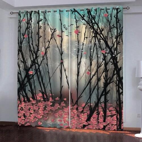 Simple forest tree 3d curtains Customized 3d curtains new window balcony thickened windshield blackout curtains