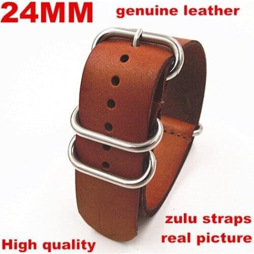 Zulu straps - Wholesale 10PCS/lots High quality 24MM Nato strap genuine leather Watch band NATO straps watch strap-1411044