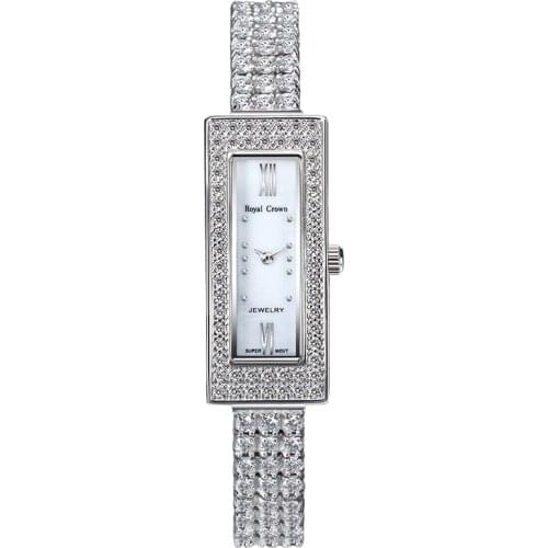 Luxury Prong Setting Womens Watch Fine Fashion Hours Mother of Pearl Bracelet Rhinestone Crystal Girls Gift Royal Crown Box