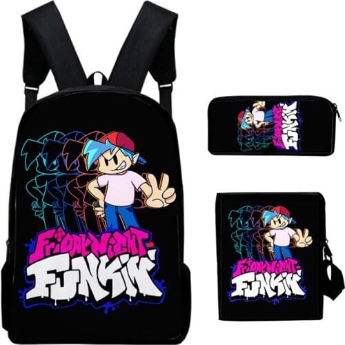 Friday Night Funkin Backpack 3 Pcs/set with Pencil Case Crossbody Bags Kids Cartoon Anime School Bags Boys Girls Teens Bagpacks