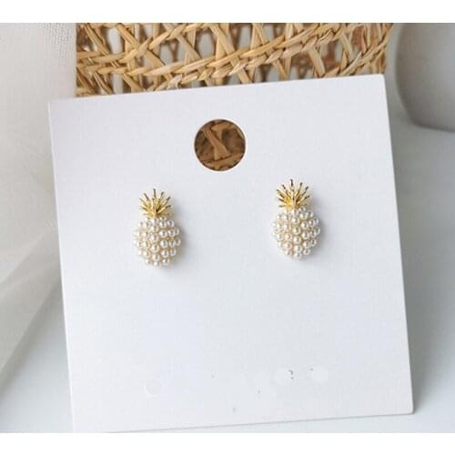 Vintage Handmade Style Simulated Pearl Beads Pineapple Stud Earrings Elegant Korean Fashion Women Geometry Jewelry Girl Gift