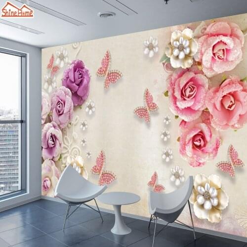 ShineHome-Customized 3d Photo Wallpaper Floral Wallpapers for 3 d Living Room Embossed Wall Paper Murals Rolls Butterfly Rose