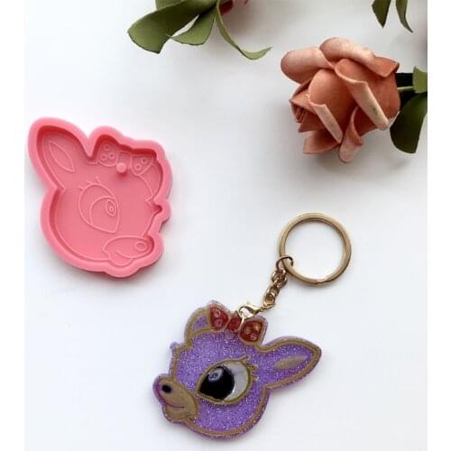 Diy Fawn Keychain Silicone Mold with Hole Keyring Pendant Handmade Mold for Valentines Day Gift Jewelry Making
