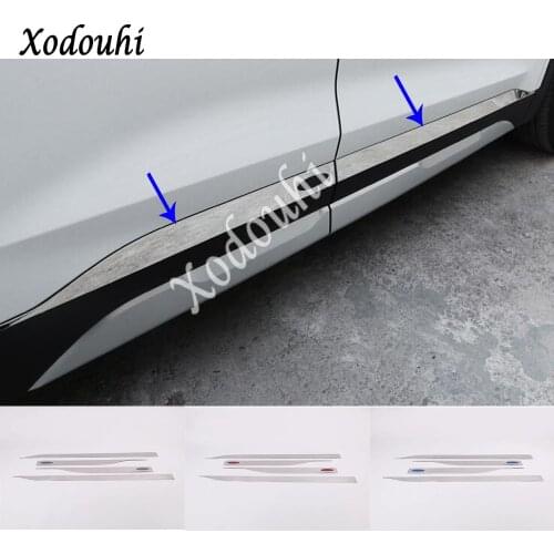 Car sticker styling stainless steel door body trim stick strip molding stream panel 4pcs For Hyundai Santa Fe SantaFe 2019 2020
