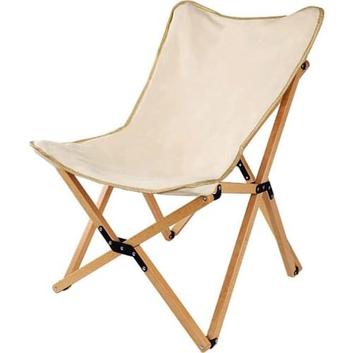 Outdoor folding beech chair butterfly chair canvas reinforced solid wood camp