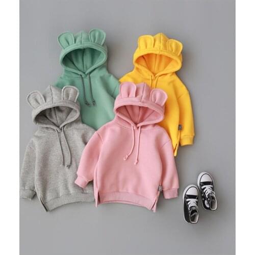 1-3Yrs Spring Baby Girls Sweatshirts Tops Cotton Infant Kids Hooded 3D Ear Sweatshirts Autumn Newborn Boyes Girls Clothing
