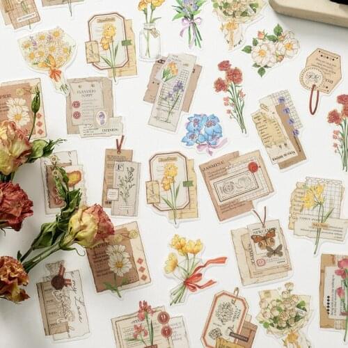 30 Pcs Vintage Scrapbook Stickers Retro Bouquet Adhesive Paper Sticker For Diary Album Diy Craft Journal Planner