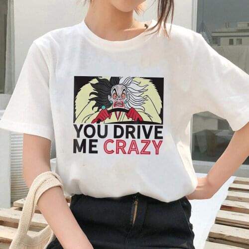 Disney Cruella De Vil Drive Me Crazy T-shirt Fashion T Shirt Women Harajuku Ulzzang Femal Tops Girls Graphic Tee Clothing