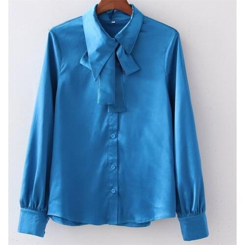 MESTTRAF Women 2021 Fashion Solid Color With Bow Tied Blouses Vintage Long Sleeve Button Female Shirts Streetwear