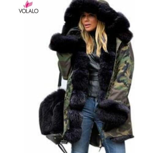 Womens Hooded Faux Fur Lined Warm Coats Parkas Anoraks Outwear Winter Long Jackets Women Parka Casual Hooded Fur Military Coat