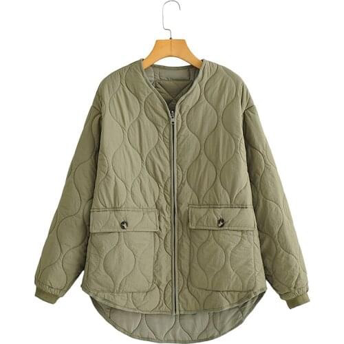 ZXQJ Women 2021 Fashion Wear On Both Sides Loose Padded Jacket Coat Vintage Long Sleeve With Pockets Female Outerwear Chic Tops