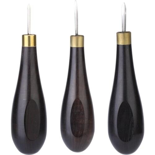 RORGETO 1Pcs Leather Punching Awl 3/4/5/6mm Purple Sandalwood Rhombus Leather Reaming Awl Punching Awl Leather Craft Tool