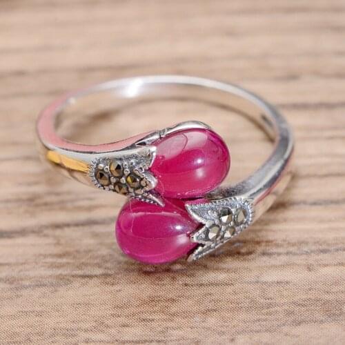 100%S925 sterling silver blue corundum / red corundum mark stone stone index ring