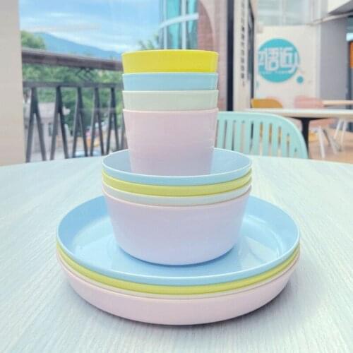 12 Piece Plastic Dinnerware Set, Reusable BPA Free 4 Cups, 4 Bowls and 4 Plates