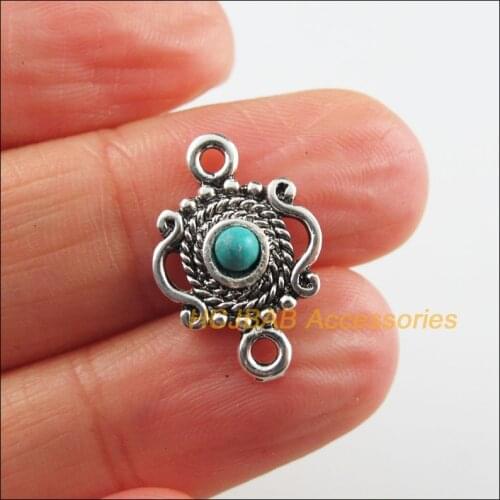15 New Crown Charms Tibetan Silver Tone Blue Stone Connectors 13x19mm