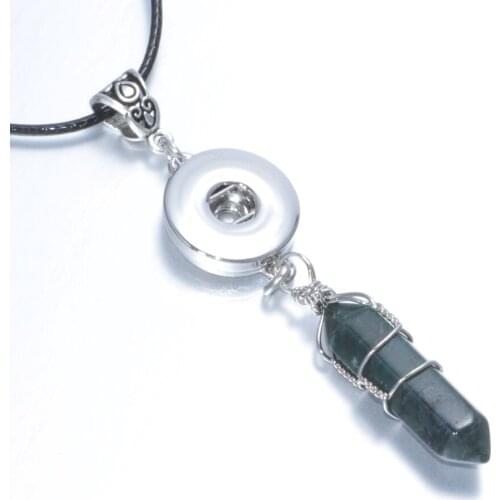 18mm Snap Jewelry Button Charms Atrovirens Natural Hexagon Stone Pendant of Necklace With Black Leather Necklace DZ0118g