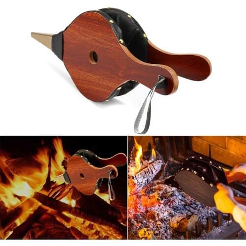 39*17cm Vintage Wooden Manual Air Blower Fan Blower for Barbecue Fire Bellows Outdoor Cooking Picnic Camping Hiking