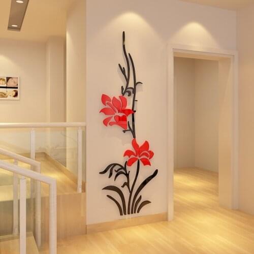 New arrival Orchid Acrylic 3D Wall Stickers for Living room Bluegrass Flowers DIY Art Wall Decor Bedroom Home decoration