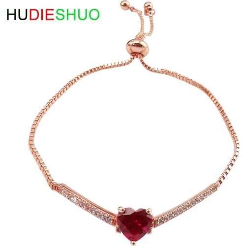 HuDieShuo Rose Gold Color Bracelet Brand Adjustable Length Heart Crystal CZ Bracelet for Lover Female Bracelet