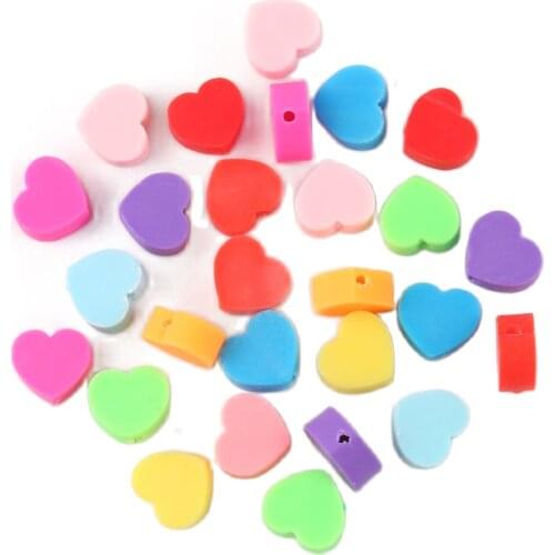 50/100Pcs Love Heart Shape Polymer Clay Spacer Loose Beads For DIY Bracelet Necklace Accessories 10mm