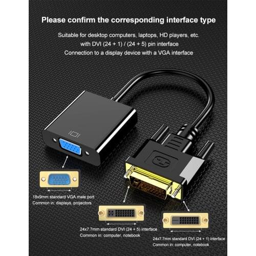 DVI Male to VGA Female Adapter Full HD 1080P DVI-D to VGA Adapter 24+1 25Pin to 15Pin Cable Converter for PC Computer Monitor