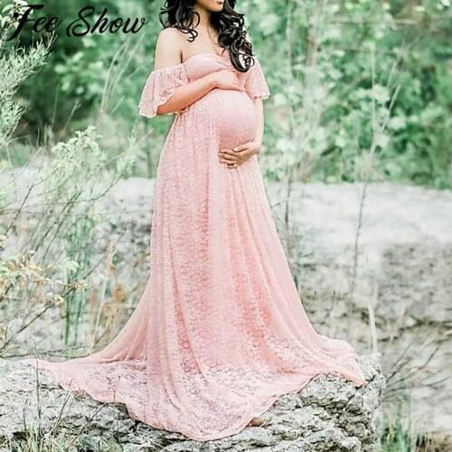 Elegant Lace Off Shoulder Sexy Maternity Dresses Photography Short Sleeve Pregnant Women Dress For Photo Shoot Baby Shower Dress