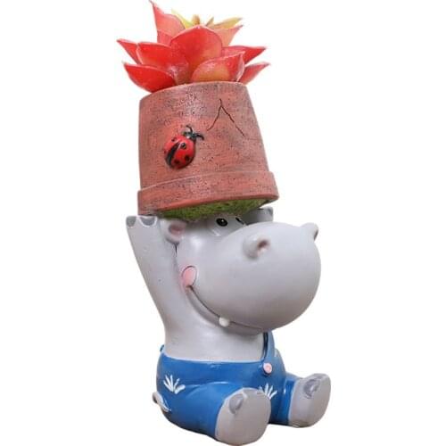 Hippo Cartoon Painting Resin Flower Pot Plant Fleshy Container Flower Pot Desktop Crafts