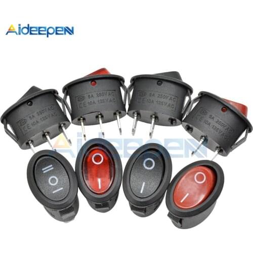 KCD7 AC 6A/250V 10A/125V Mini Round Boat Marine Switches Rocker Switch Black Red 2Pin 3Pin ON-OFF ON-OFF-ON Rocker Switch