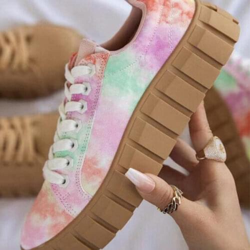 Women Mixed Color Sneakers Graffiti Vulcanized 2021 Woman Lace Up Canvas Flats Female Shoes Ladies Summer Footwear Plus Size 43