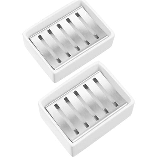Ceramic Soap Dish Stainless Steel Soap Holder for Bathroom and Shower Double Layer Draining Soap Box, 2 Pieces
