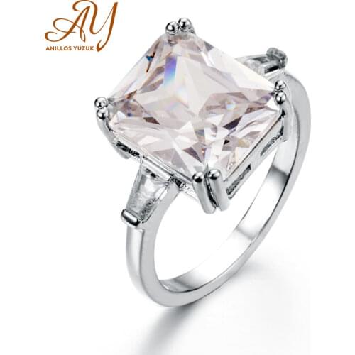 Classic Luxury Real Solid 925 Sterling Silver Ring Square Zircon Wedding Jewelry Ring Engagement For Women Fine Jewelry