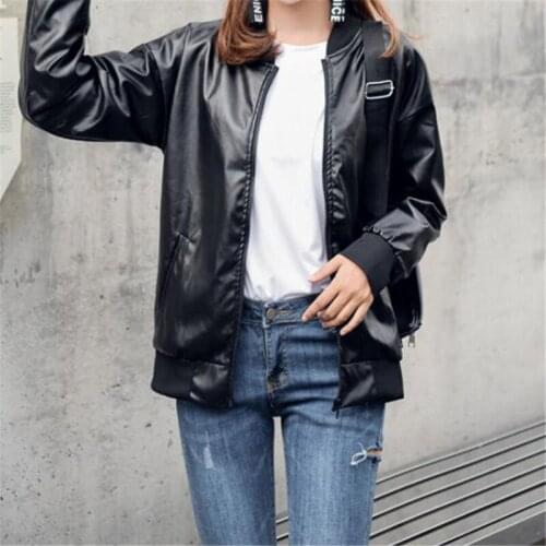 Korean Pu Leather Jacket Fashionable Personality Locomotive Jacket European and American Chunqiu Womens Short Baseball Jacket