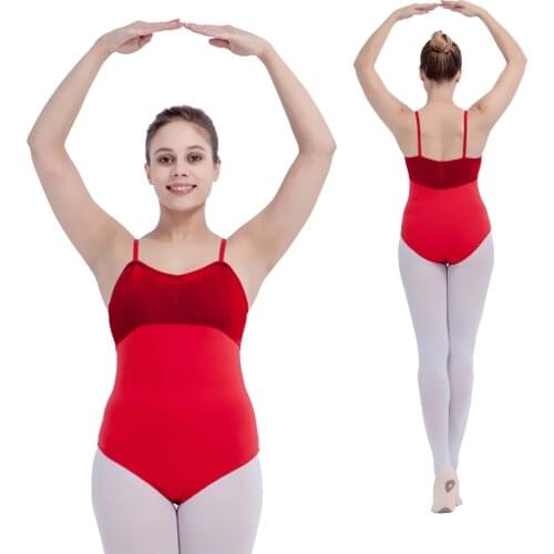 Red Velvet and Cotton/Lycra Single Straps Camisole Ballet Dancing Leotard for Ladies and Girls