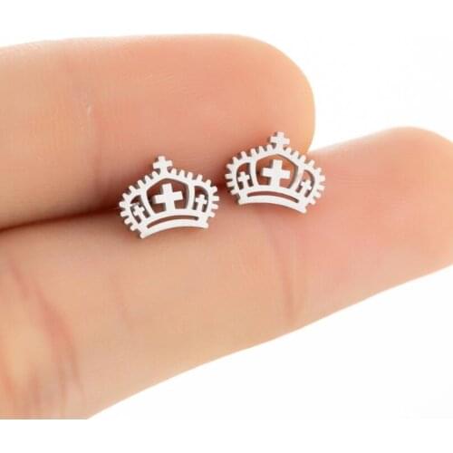 Stainless Steel Cross Bar Shears Crown Stud Earrings Best Party Birthday Gift For Women Girls Helix Piercing Cartilage Earring