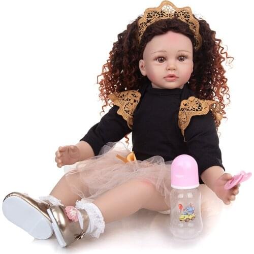 24 inch Princess Reborn Baby Dolls Lifelike Density Curls wig reborn Toddler Bebe Dolls Toy Kids Cosplay Playmate gift
