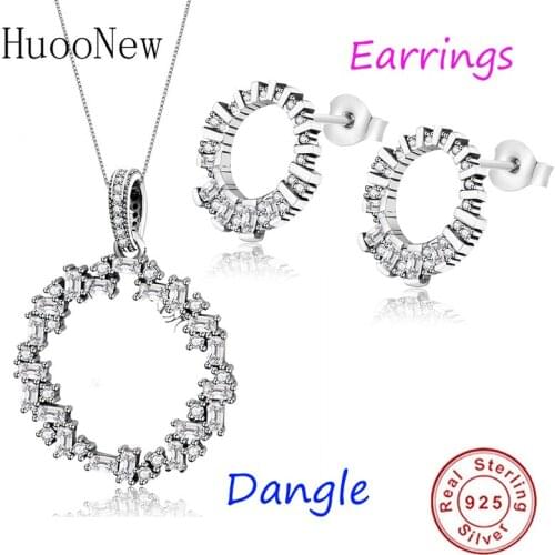 Square Clear CZ Cube Crystal Stone Hoop Pendant For Women Circle Dangle 925 Sterling Silver Jewelry Pulsera Berloque Gift Bangle