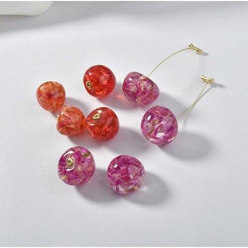 Summer style 20pcs/lot Natural dried flower petals decoration cartoon cherry shape beads diy jewelry earring accessory