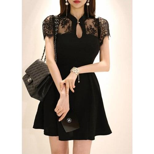 Fashion women comfortable outdoor OL elegant sexy dress new arrival temperament party vintage lace perspective mini a-line dress