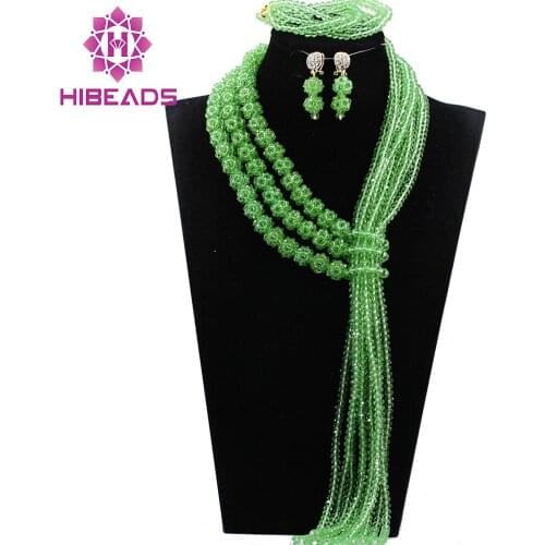 Trendy New Design African Wedding Jewelry Set 2017 Green Handmade Bead Balls Costume Jewelry Sets for Women Free Shipping ABH323