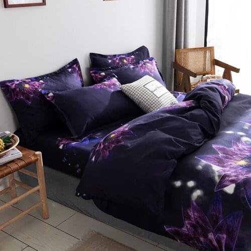 2021 New Purple Flower Romantic Fantasy Scenery Comforter Bedding Set Queen Twin Single Duvet Cover Set Pillowcase Home Luxury