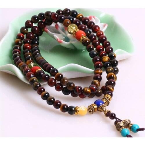 New Arrival 6mmNatural Colored Tiger Eye Stone 108 Mala Prayer Bracelet Men Women Energy Stone Hand String Yoga Jewelry Dropship