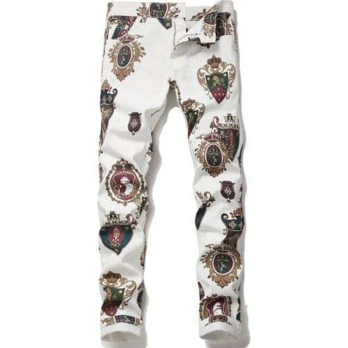 New Fashion Print Jeans Mens Slim Pencil Pants Fashion Stretch Straight Casual Trousers 2020 Autumn and Winter Jeans