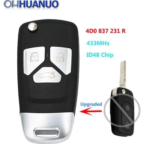 Upgraded Flip Remote key Fob Uncut Blade HU66 433MHz With ID48 Chip for Audi A3 A4 A6 Quattro 4D0 837 231 R
