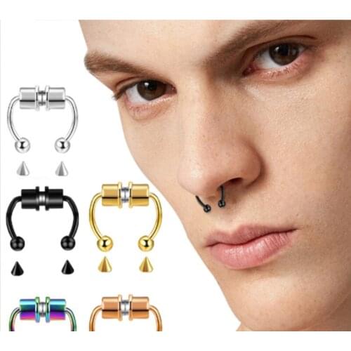 Fake Nose Ring Magnetic Horseshoe Non Piercing Hoop Jewelry for Women Punk Style Stainless Steel Men Nose Studs Reusable Unisex