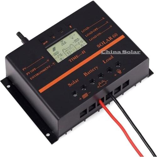 60A LCD PWM Solar Battery Regulator Charge Discharge Controller 12V /24V with USB 5V charging (for 500mA) for mobile phone