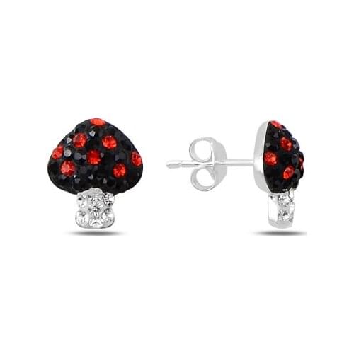 Silverlina Silver Zircon Stone Mushroom Earrings